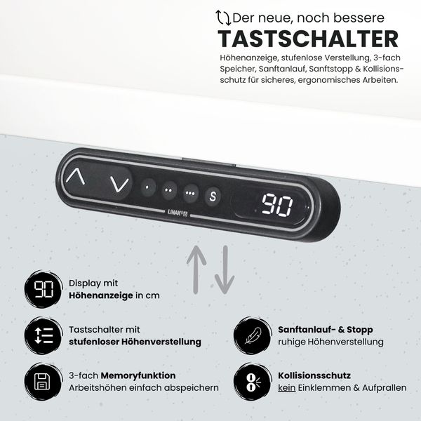 bümö elektrisch höhenverstellbarer Schreibtisch 160x80 cm in weiß, Gestell in graphit/alu - Designer Bürotisch mit Memoryfunktion, elektrischer Stehschreibtisch höhenverstellbar, XBHM16-W-GC Bild 2