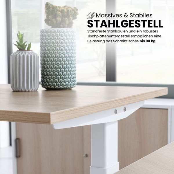 bümö elektrisch höhenverstellbarer Schreibtisch 160x80 cm in weiß, Gestell in graphit/alu - Designer Bürotisch mit Memoryfunktion, elektrischer Stehschreibtisch höhenverstellbar, XBHM16-W-GC Bild 9