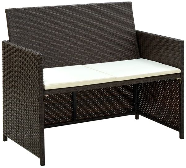 vidaXL 2-Sitzer-Gartensofa mit Polstern Braun Poly Rattan 43911