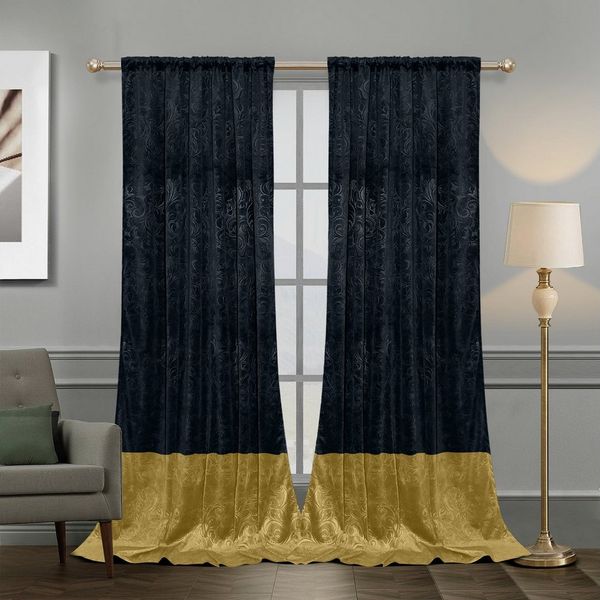 Jibenhome Gardine Vorhang Samt Velvet,Blickdicht Gardinen,Florales Damast-Muster (2 St), verdunkelnd, Verdunklungsvorhang für Wohnzimmer Schlafzimmer