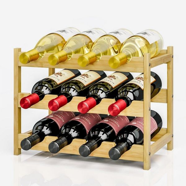 Dripex Weinregal Weinregal Klein Flaschenregal Flaschenhalter 12 Flaschen 27 Flaschen, 3 Ebenen, 7 Ebenen, aus Bambus