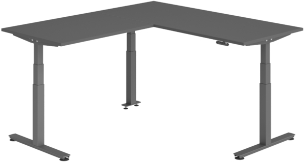 bümö Eckschreibtisch elektrisch höhenverstellbar L-Form: 180 x 200 cm in graphit, Gestell graphit - Stehschreibtisch mit Memory-Steuerung, elektrischer XXL Schreibtisch für die Ecke, XDSMW-1912-G-G