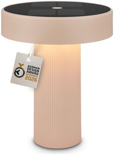 BRILONER - Poga LED Tischlampe kabellos IP44 mit Solar, Touch, Dimmbar, Warmweißes Licht, Tischlampe Akku, Nachttischlampe, Solarlampen für außen, German Design Award Winner 2026, 16x20 cm, Beige