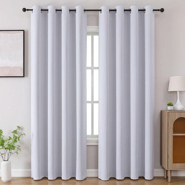CUCRAF Grauweiße Verdunkelungsvorhänge, 228,6 cm Länge, 2 Paneele, Raumverdunkelungsvorhänge für Wohnzimmer, Schlafzimmer, wärmeisoliert, lichtblockierend, Fenstervorhang mit Ösen, (B 132 x L 228 cm)