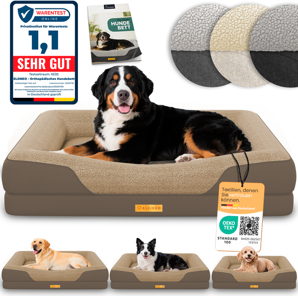 ELONEO orthopädisches Hundebett Grosse Hunde - 122 x 89 x 20 cm, Hundekorb mit Memory Foam, Hundematte wasserdicht und waschbar, Hundekissen, Hundematratze mit weicher Polsterung, braun
