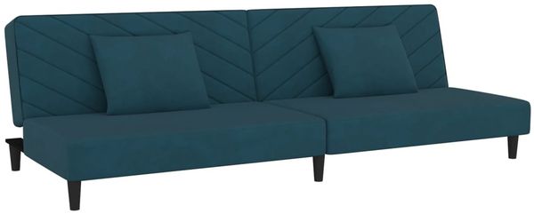 vidaXL Schlafsofa 2-Sitzer mit 2 Kissen Blau Samt 375909 Bild 2