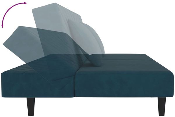 vidaXL Schlafsofa 2-Sitzer mit 2 Kissen Blau Samt 375909 Bild 7