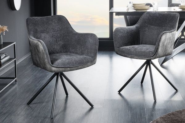 riess-ambiente Polsterstuhl VERONA dunkelgrau / schwarz (Einzelartikel, 1 St), Esszimmer · Samt · Metall · mit Armlehne · 180° drehbar · Design