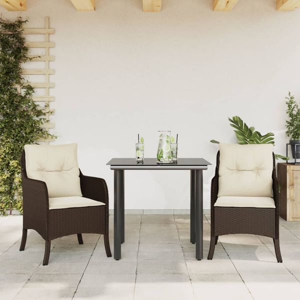 vidaXL 3-tlg. Garten-Essgruppe mit Kissen Braun Poly Rattan 3211941
