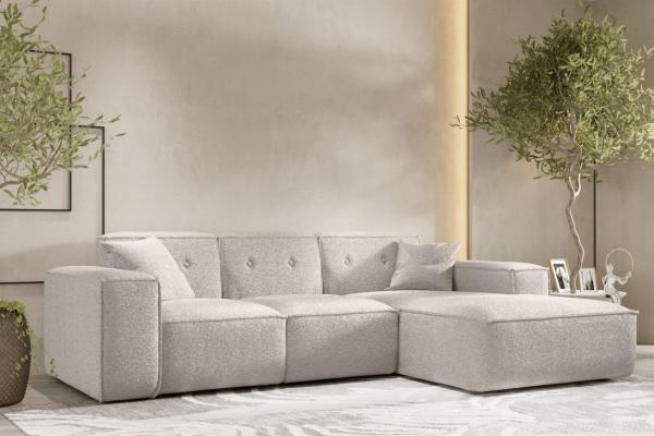 Ecksofa Designersofa CESINA Stoff Ascot Bukla Creme Ottomane Rechts