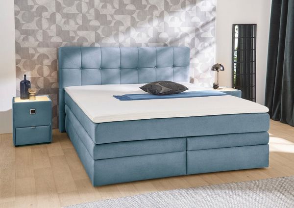 Jockenhöfer Gruppe Boxspringbett Amy im Bezugsstoff: Samtoptik, mit Bettkasten und Kaltschaum-Topper, erhältlich in 120, 140 & 180cm