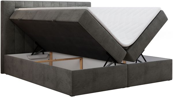 Boxspringbett - Polsterbett mit LED Kopfteil - GOLD-5 - 180x200cm - Dunkelgrau Velours - H3 Bild 4