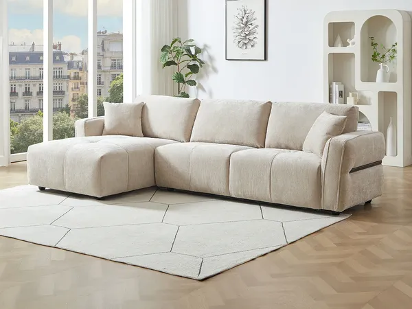 Vente-unique - GOSALO Sofa Stoff Beige - B 157 cm x H 85 cm x L 296 cm