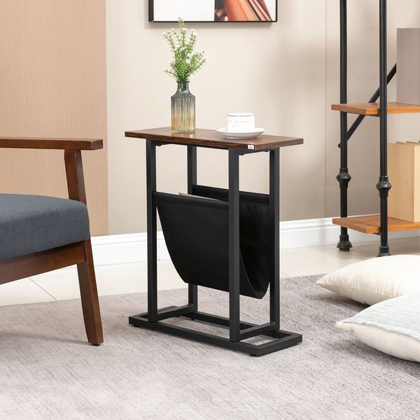 Beistelltisch 49 x 19 x 55 cm mit Stofftasche, Stahlrahmen, dunkelbraun