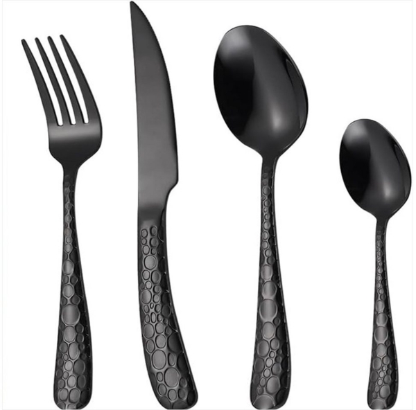 KingLux Besteck-Set 24teilig Edelstahl Besteck Set Schwarz Tränenmuster spülmaschinenfest (24-tlg), 6 Personen, Edelstahl 18/10