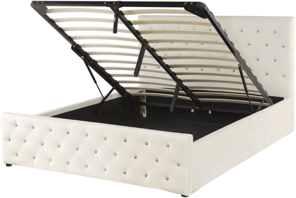 Polsterbett 'AMIENS' Samtstoff mit Bettkasten hochklappbar Beige 140x200 cm