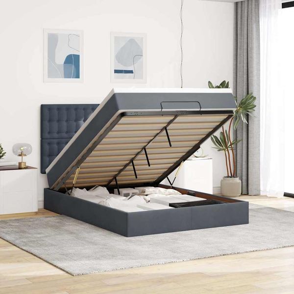 vidaXL Ottoman-Bett mit Matratzen Dunkelgrau 140x190 cm Samt 3313614