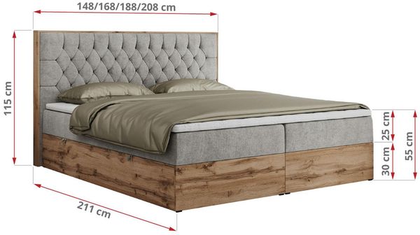 Boxspringbett, Schlafzimmerbett, Bettkasten - AMORE - 140 x 200 cm - Hellgrau Stoff - H3 Bild 5