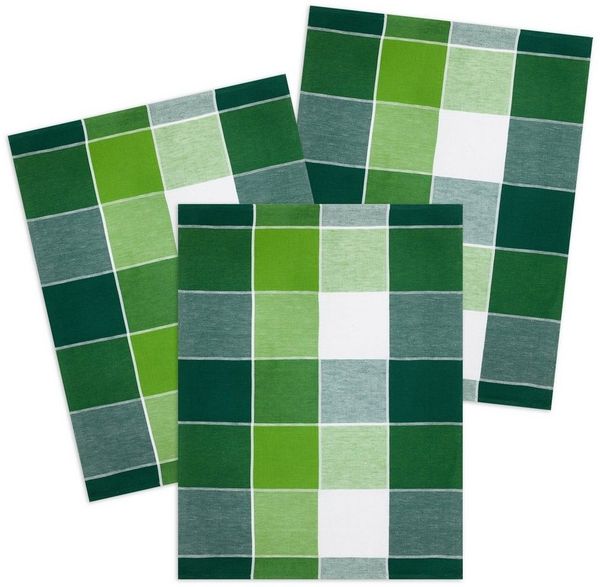 Kracht Geschirrtuch Blockkaro, (Set, 3-tlg, Set), 3er Pack Geschirrtücher (3 Stück), ca. 50x70cm, Halbleinen Jacquard
