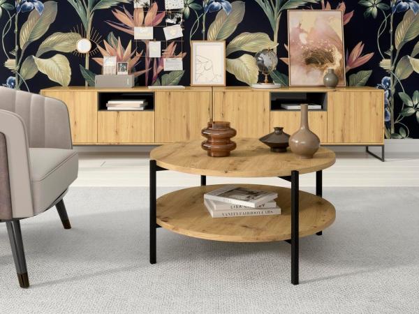 Beautysofa Couchtisch Sigma B (Tisch für Wohnzimmer, aus Spanplatte, mit Metallgestell), mit zwei Tischplatten, runder Kaffeetisch