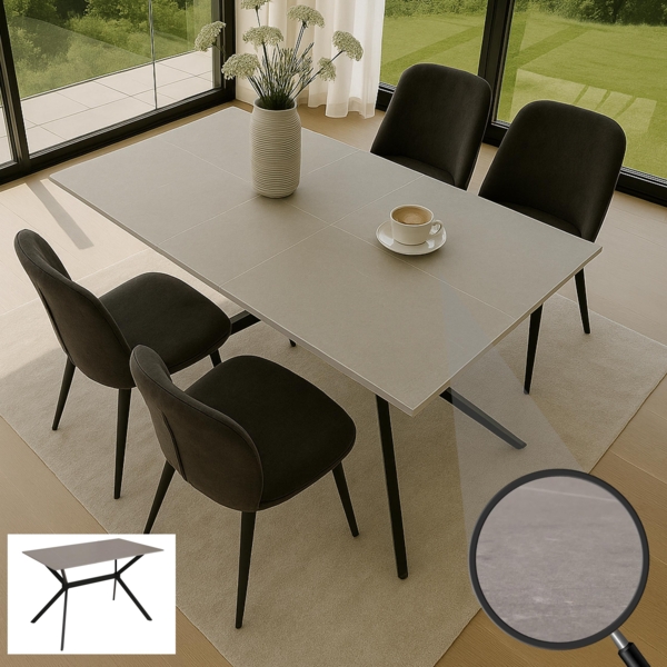 Esszimmertisch HWC-O58, Esstisch Sinterstein Metall, Marmor-Optik 120cm ~ grau