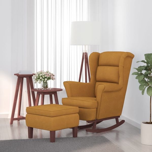 vidaXL Schaukelstuhl Ohrensessel Braun Samt und Massivholz 3121238