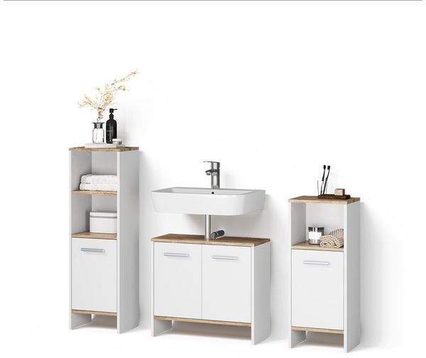 Livinity® Badmöbel-Set Amalfi, Weiß/Goldkraft Eiche/Goldkraft Eiche, 3-teilig, (3-St)