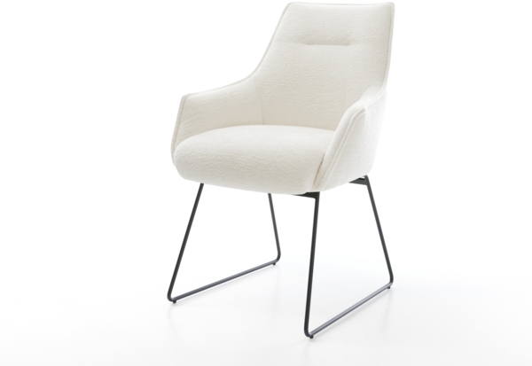 Esszimmerstuhl Alja-Flex mit Armlehnen Bouclé Soft Beige Kufengestell Schwarz Taschenfederkern