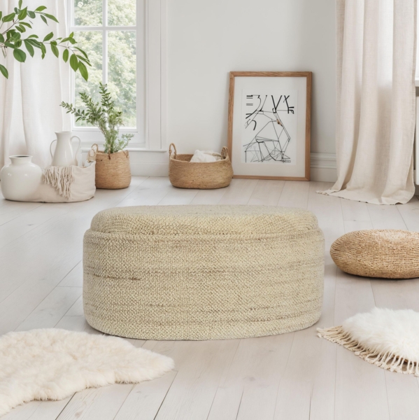 Sitzhocker mit Stauraum Wolle oval 81cm Braun abnehmbarer Deckel Wohnzimmer Schlafzimmer