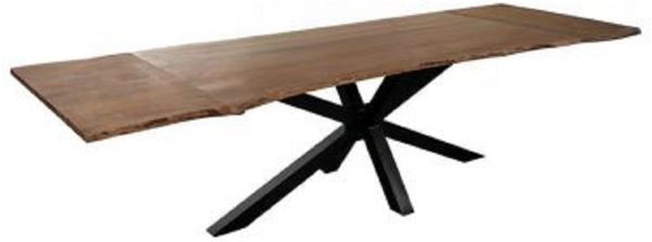 Baumkantentisch Akazie nougatfarben 120(200)x90 cm Ansteckplatten Spider-Gestell schwarz JANNIK 155644318
