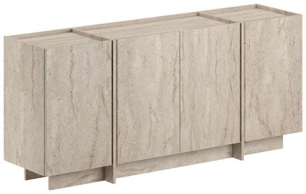 Modern Console Table, Travertine Color, 180 x 80 x 45 cm | 100% Melamine Coated Particle Board, 18 mm Thick | Features Soft-Close Hinges & Numerous Shelves | Stylish Addition to Any Home Décor