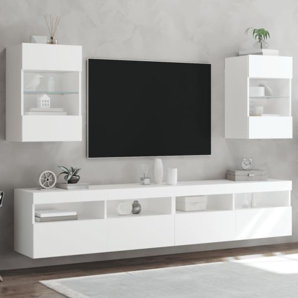 vidaXL Wandschränke mit LED-Leuchten für TV 2 Stk. Weiß 40x30x60,5 cm 837079