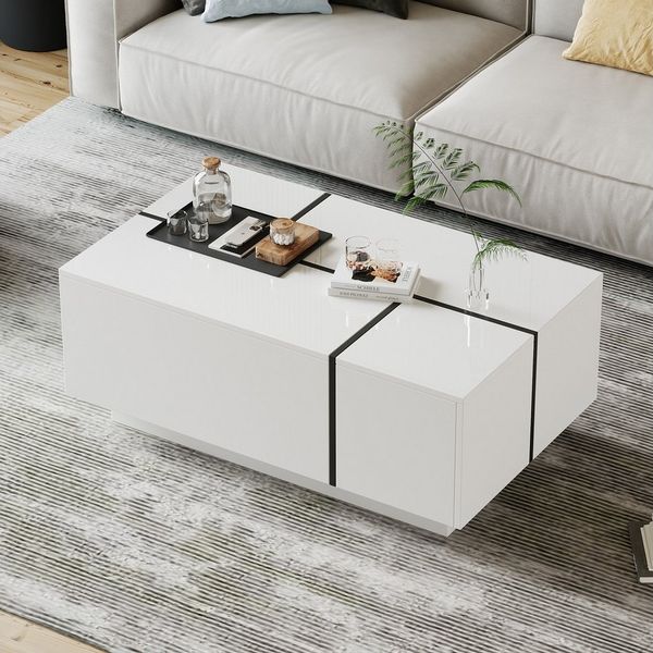 OKWISH Couchtisch Sofatisch in Patchwork-Farben (Satztisch, Wohnzimmertisch, Beistelltisch, 1-St, 4 Schubladen), mit Hochglanzoptik, verschiebbare Tischplatte