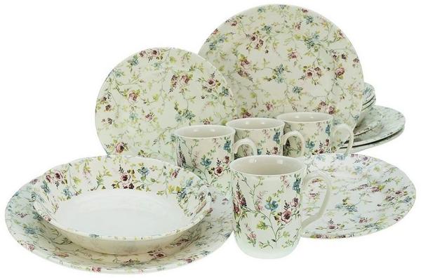 CreaTable 22906 Kombiservice Rose Garden für 4 Personen, Steingut, mehrfarbig (1 Set, 16-teilig)