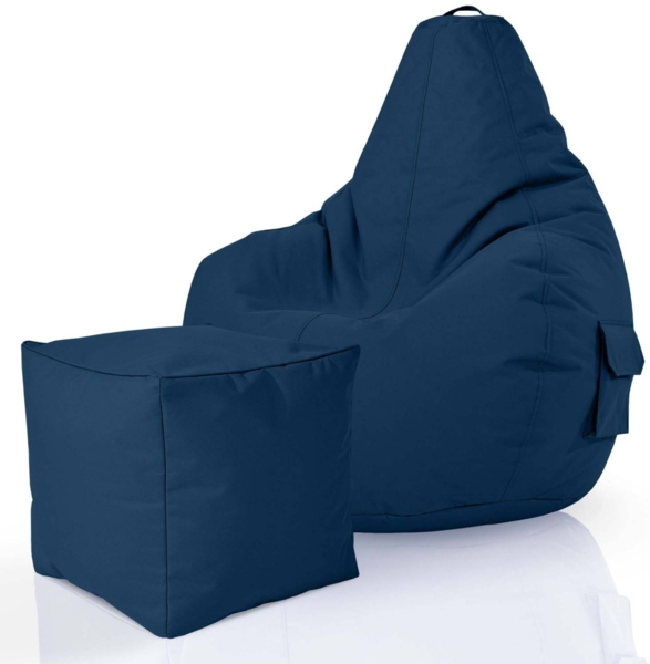 Green Bean® Bean Bag-Sitzsack + Hocker, 2er-Set, waschbar & schmutzabweisend, Polyester / PVC, EPS-Füllung, Dunkelblau