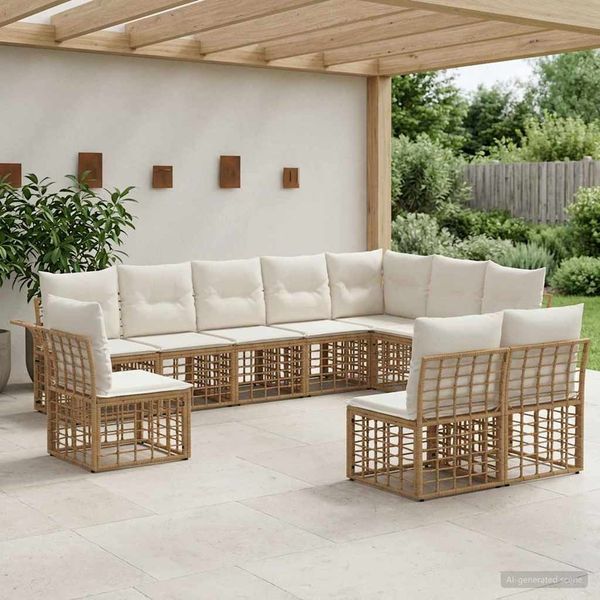 vidaXL Outdoor-Sofagarnitur 10 pcs Natürlich und Cremweiß Polyester 3437708