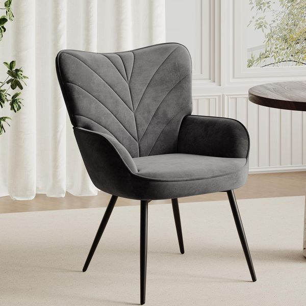 COLAMY Esszimmerstühle mit Armlehnen, Stühle Esszimmer mit Rückenlehne, Polsternder Küchenstühle Gepolstert mit Wingback, Dining Chairs mit Holzbeinen für Esszimmer, Küche, Restaurant, Grau