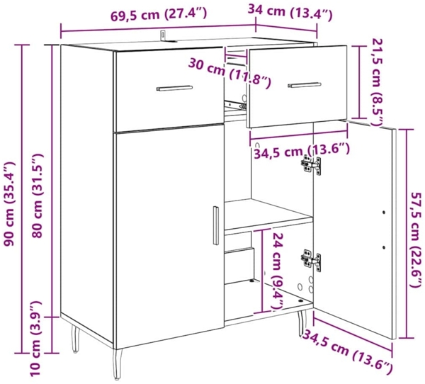 vidaXL Sideboard Artisan-Eiche 69,5 x 34 x 90 cm Holzwerkstoff 882300 Bild 10