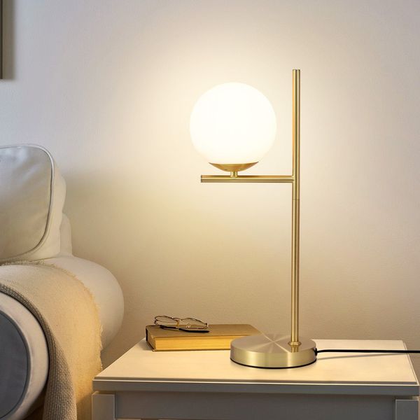 ZMH Tischlampe Wohnzimmer Modern Nachttischlampe - Tischleuchte Gold aus Weiß Glas E27 Fassung Industrial Nachttischleuchte Metall Design nachttischlampe mit Schalter für Schlafzimmer Büro