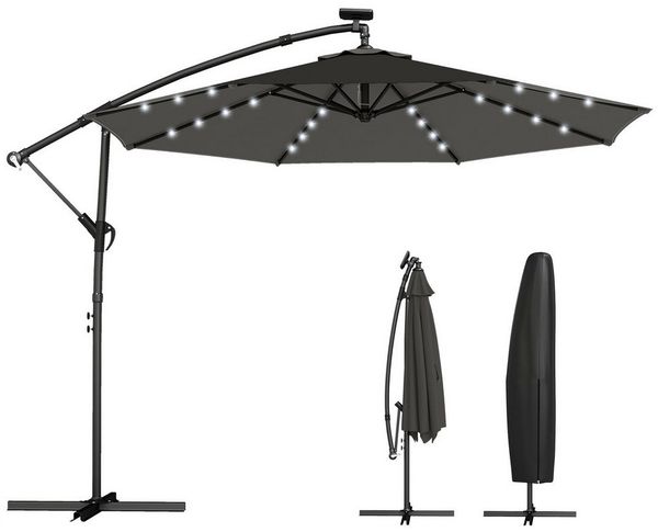 Outsunny Ampelschirm mit 360° Drehfunktion, Kurbel, Ständer, Schutzhülle, LxB: 300x300 cm, Gartenschirm, Sonnenschirm, Dunkelgrau