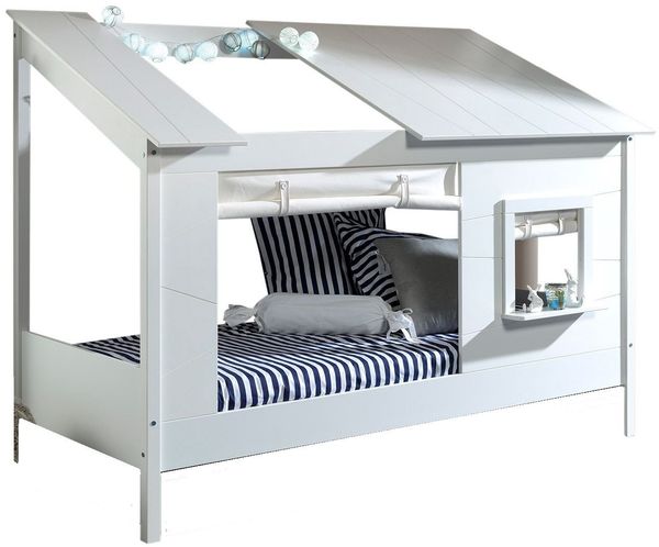 Baumhausbett Katareena 214x105x159 Spielbett MDF+Massivholz Weiß