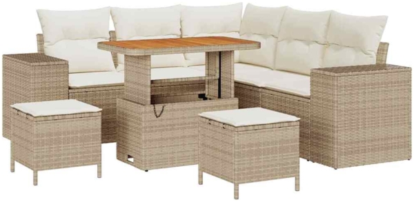 vidaXL Garten-Sofa-Set mit Kissen mit Speicher 8 pcs Beige und Creme 3363956