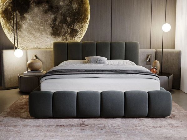 GrainGold Polsterbett mit Bettkästen CLOUD, Modern Bett mit Kopfteil - 180x200 cm, Grau (1x Bett)