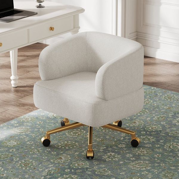 Flieks Drehstuhl mit Rollen Schminkstuhl Bürostuhl (1 St), 360° Armlehnenstuhl Schreibtischstuhl Ankleidestuhl Chenille Beige
