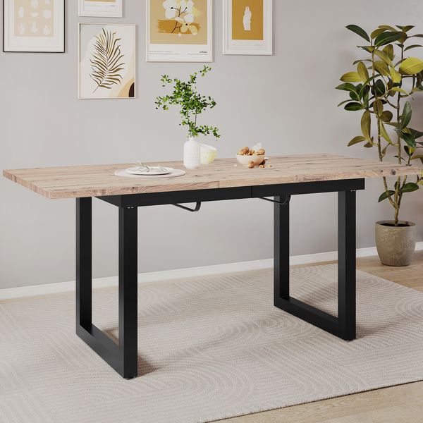 Esstisch 140/180x80x75 cm, ausziehbar, MDF in Eicheoptik mit Metallgestell