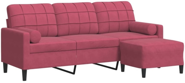 vidaXL 3-Sitzer-Sofa mit Hocker Weinrot 180 cm Samt 3278271