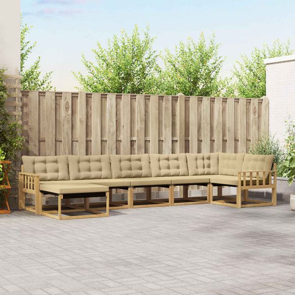 vidaXL Outdoor-Sofagarnitur mit Kissen 7 pcs Weiß und Beige 3388899