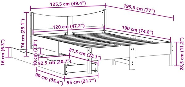 vidaXL Massivholzbett mit Schubladen 120x190 cm Kiefer 3301923 Bild 11