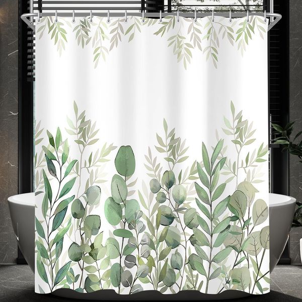 Duschvorhang 200x200cm Blätter Antischimmel Textil Wasserdicht Polyester Stoff