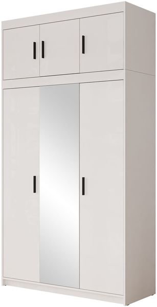 Kleiderschrank Elena 3D mit Spiegel (Farbe: Weiß, mit Schrankaufsatz)